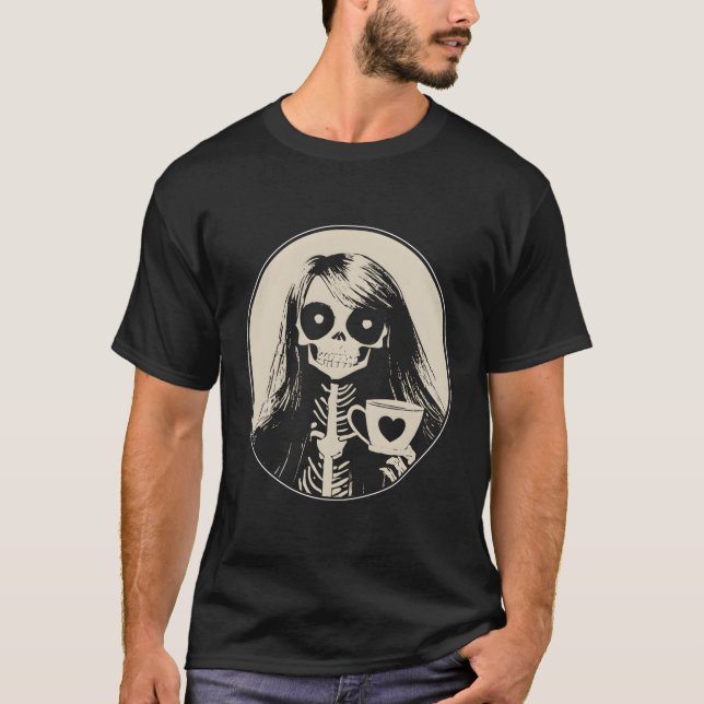 Camiseta Esqueleto Gótico Com Café (Frente)