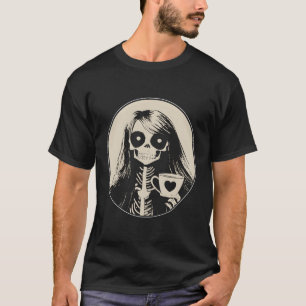 Camiseta Esqueleto Gótico Com Café