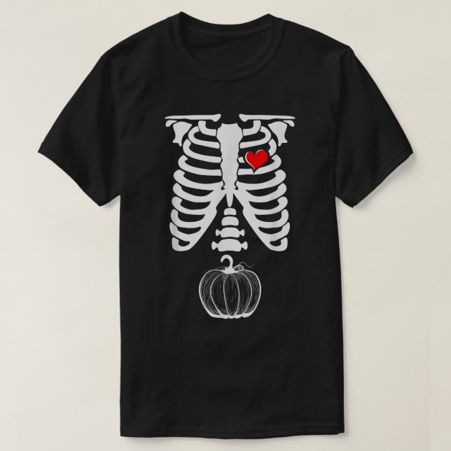 Camiseta Esqueleto Gravidez Abóbora XRay Halloween (Frente do Design)