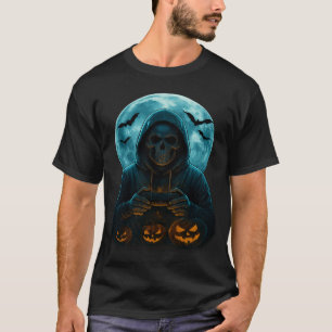 Camiseta Esqueleto Halloween Crânio Gamer Abóbora Assustado