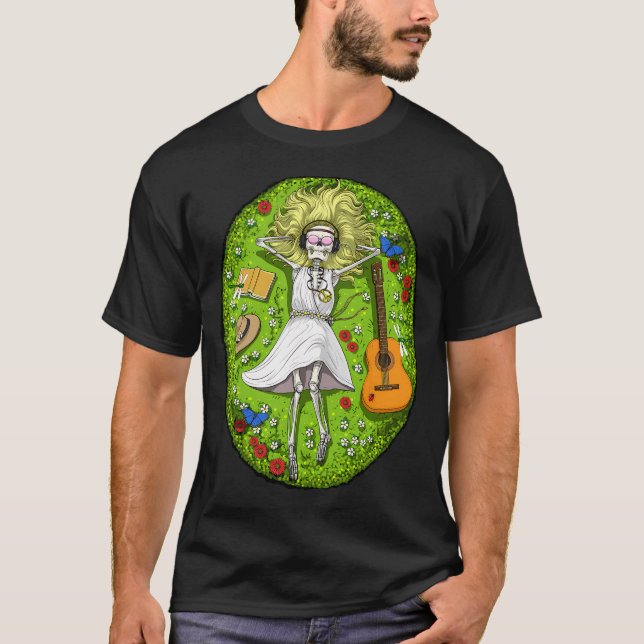 Camiseta Esqueleto Hippie Assustador (Frente)