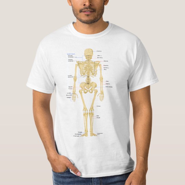 Camiseta Esqueleto Humano Muito Bonito com Rótulos (Frente)