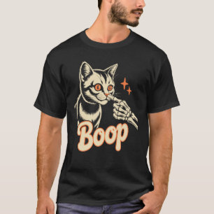 Camiseta Esqueleto Mão Boop Gato Antigo Divertido Retro Ama
