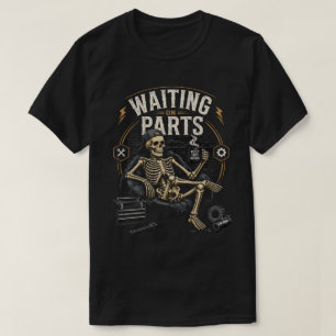 Camiseta Esqueleto Mecânico Aguardando Peças Garagem Antiga