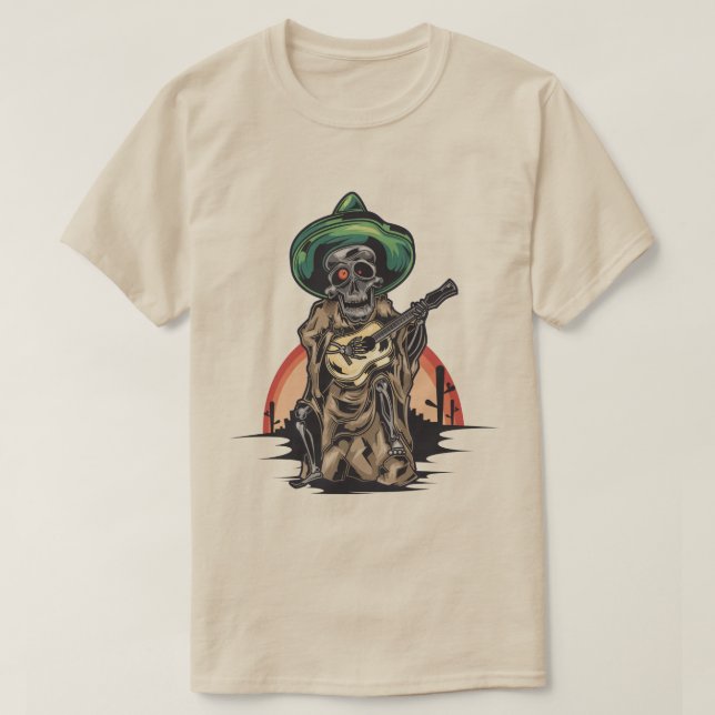 Camiseta Esqueleto Mexicano com Violão (Frente do Design)