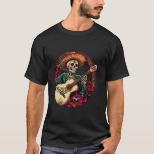 Camiseta Esqueleto Mexicano de Sombrero Fiesta Partido Dia