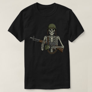 Camiseta Esqueleto Militar com uma Arma