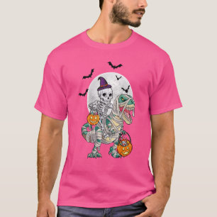 Camiseta Esqueleto Montando Dinossauro Rex Halloween Menino