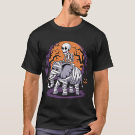 Camiseta Esqueleto montando um elefante no halloween