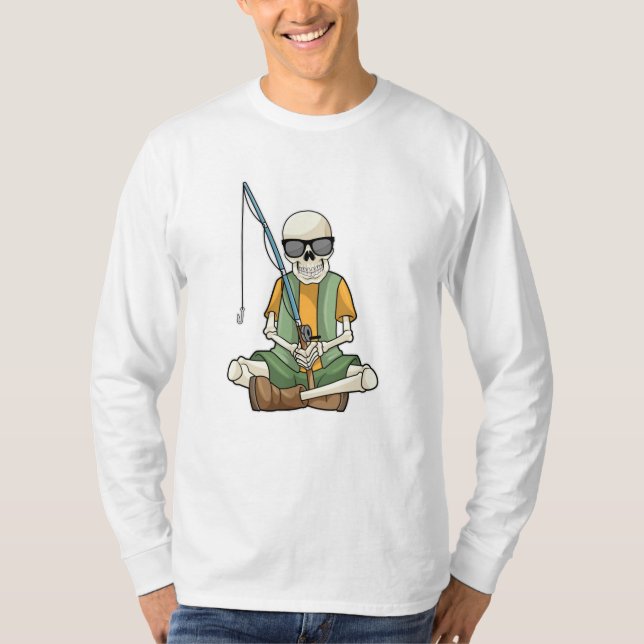 Camiseta Esqueleto na pesca com cana de pesca (Frente)