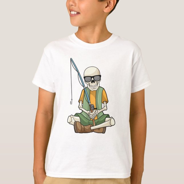 Camiseta Esqueleto na pesca com cana de pesca (Frente)