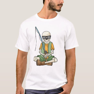 Camiseta Esqueleto na pesca com cana de pesca