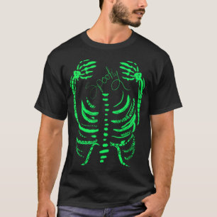 Camiseta Esqueleto Neon Verde Assustador Desenhado à Mão