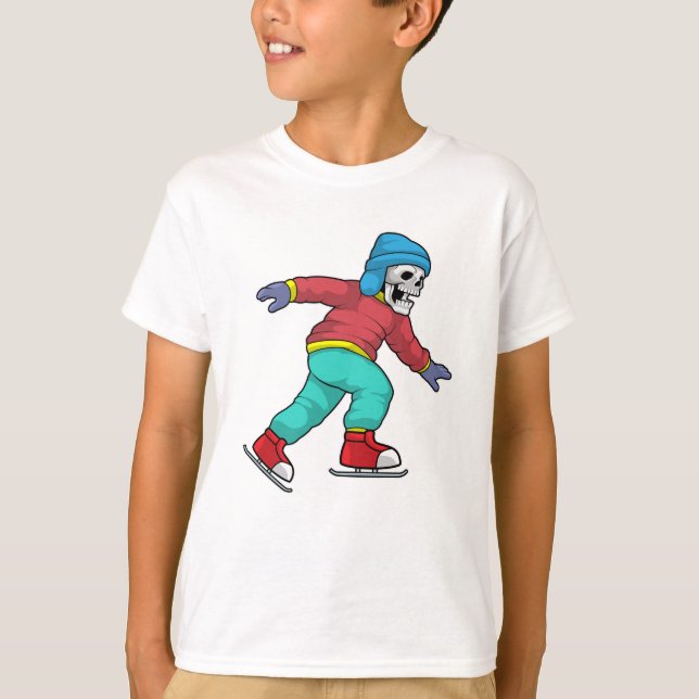 Camiseta Esqueleto no gelo esquiando com skates de gelo (Frente)