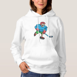 Camiseta Esqueleto no hóquei em gelo com bastão de hóquei e