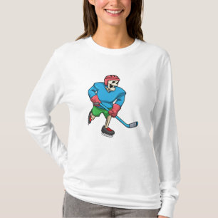 Camiseta Esqueleto no hóquei em gelo com bastão de hóquei e