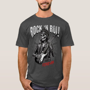 Camiseta Esqueleto para Sempre de Rock and Roll Tocando Gui