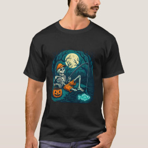Camiseta Esqueleto Pescador Fantasia de Halloween Assustado