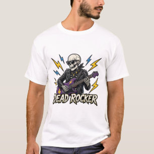 Camiseta Esqueleto Rocker Morto Guitarrra Arte de Halloween