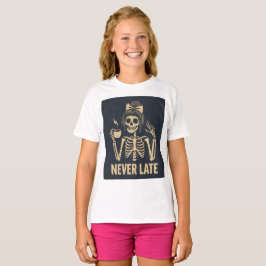Camiseta Esqueleto Sassado 'Nunca Atrasado' Menina Engraçad