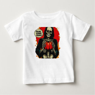 Camiseta Esqueleto Sentindo-se Gourdesco Segurando Abóbora
