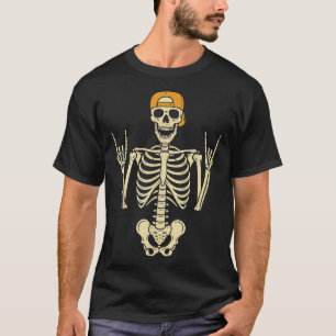 Camiseta Esqueleto Skater de Rocker com Boné Punk Rock de H
