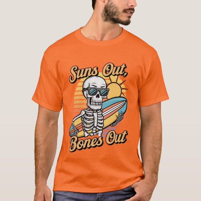 Camiseta Esqueleto surfatório de sol engraçado (Frente)