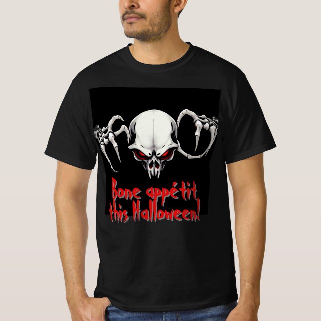 Camiseta Esqueleto Terrível com o Horror do Halloween Verme (Frente)