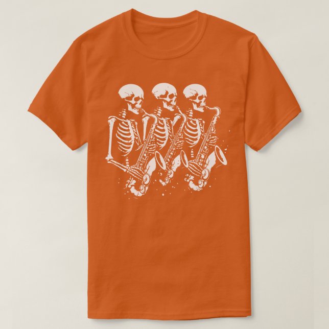 Camiseta esqueleto toca saxofone (Frente do Design)