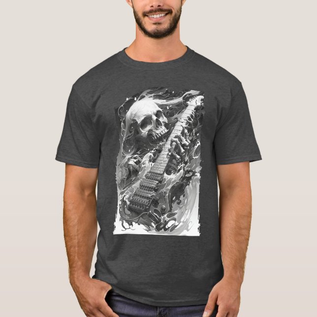 Camiseta Esqueleto tocando guitarra Rock Shredding Guitarra (Frente)