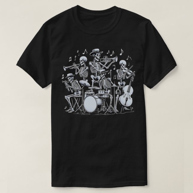 Camiseta esqueleto tocando violão perfeito para qualquer am (Frente do Design)