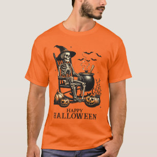 Camiseta Esqueleto Vintage Engraçado Esperando pelo Hallowe