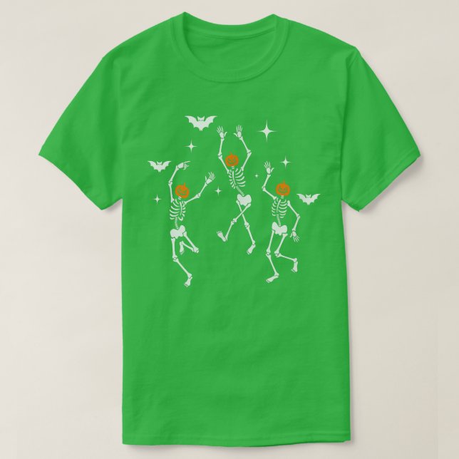 Camiseta Esqueletos da cabeça de abóbora dançarina do Hallo (Frente do Design)