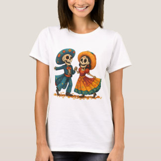 Camiseta Esqueletos Dançantes Casal – Dia Colorido dos Mort