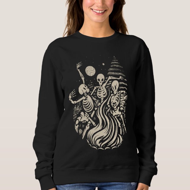 Camiseta Esqueletos Dançantes Ossos Sob a Lua Wicca Wicca (Frente)