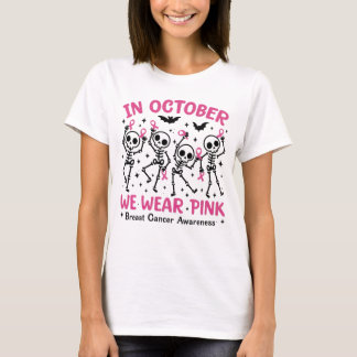 Camiseta Esqueletos dançarinos a rosa para a consciência de
