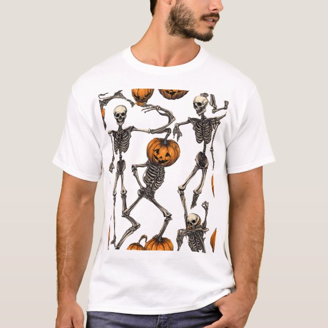 Camiseta Esqueletos de dança de Halloween (Frente)