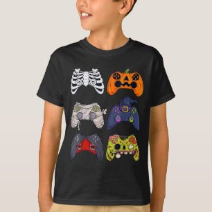 Camiseta Esqueletos de Halloween Controles de Jogos Zumbis 