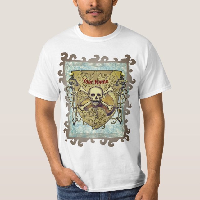 Camiseta Esqueletos Escudo de Caveira  (Frente)