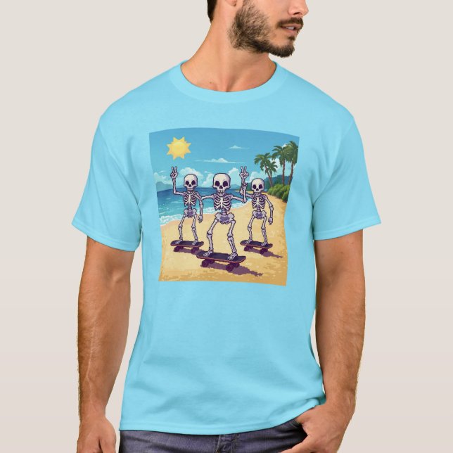 Camiseta Esqueletos Legais no Design da Praia (Frente)