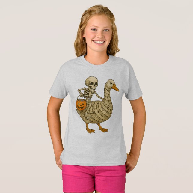 Camiseta Esqueletrizando Mamãe Goose Halloween Engraçado Pu (Frente Completa)
