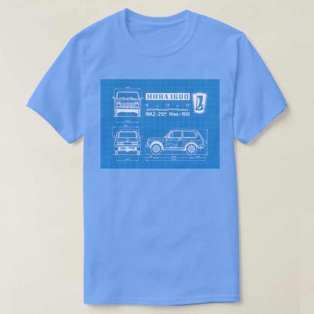 Camiseta Esquema de especificações do Lada Niva (Frente do Design)