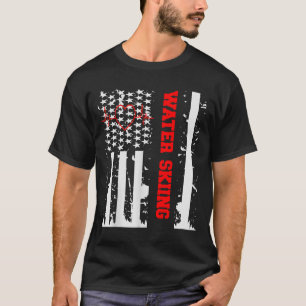 Camiseta Esqui Aquático Gráfico Com Bandeira Vintage Dos EU