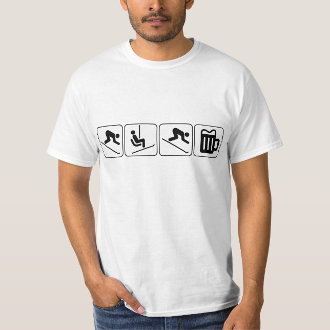 Camiseta Esqui, elevador, esqui, bebida! (Frente)