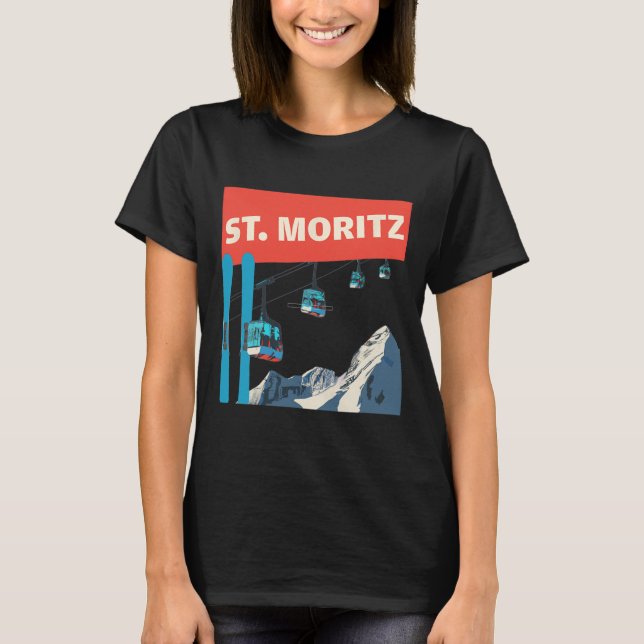 Camiseta Esqui em St. Moritz - Retro St. Moritz Ski  (Frente)