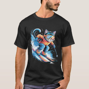 Camiseta Esqui esporte de inverno esquiador gato engraçado 