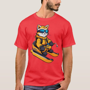 Camiseta Esqui Gato Vestindo Traje de Esqui Laranja