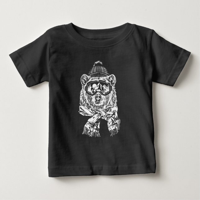 Camiseta Esqui Neve Viagem de Esqui Engraçado Urso de Esqui (Frente)