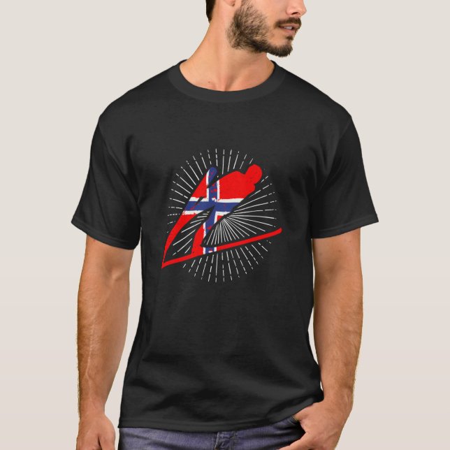 Camiseta Esqui saltando na Noruega voando esqui no inverno  (Frente)