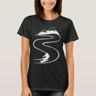 Camiseta Esquiador Com Pegadas Na Neve Profunda Em Freeride